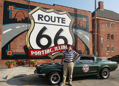 Route 66 museum in Pontiac, Illinois, and the Bullitt Mustang.