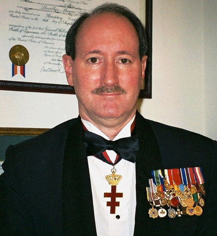 Lew with his membership medals in Hereditary Society Community organizations.